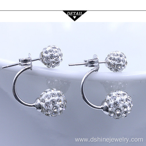 Silver Crystal Disco Ball Shamballa Stud Earrings for Women